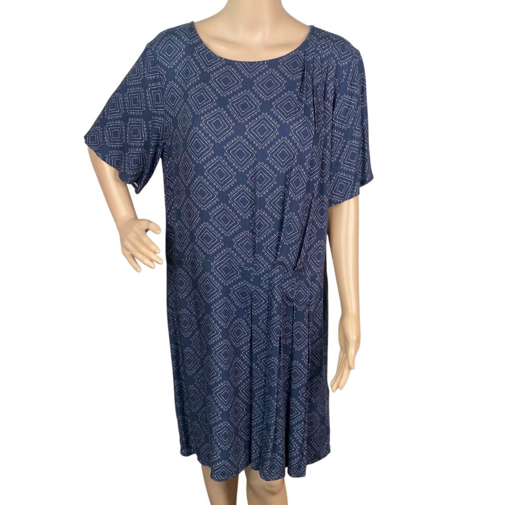 Acote by Cotelac Diamond Print Dress 12 L French Viscose Pleated Flutter Sleeve